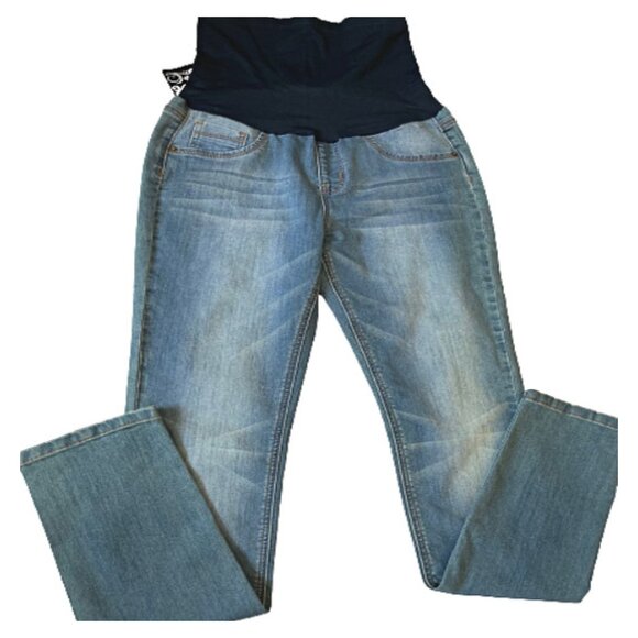 Haute Mama Maternity Full Belly Band Faded Light Wash Stretched Skinny Jeans M - Picture 3 of 6